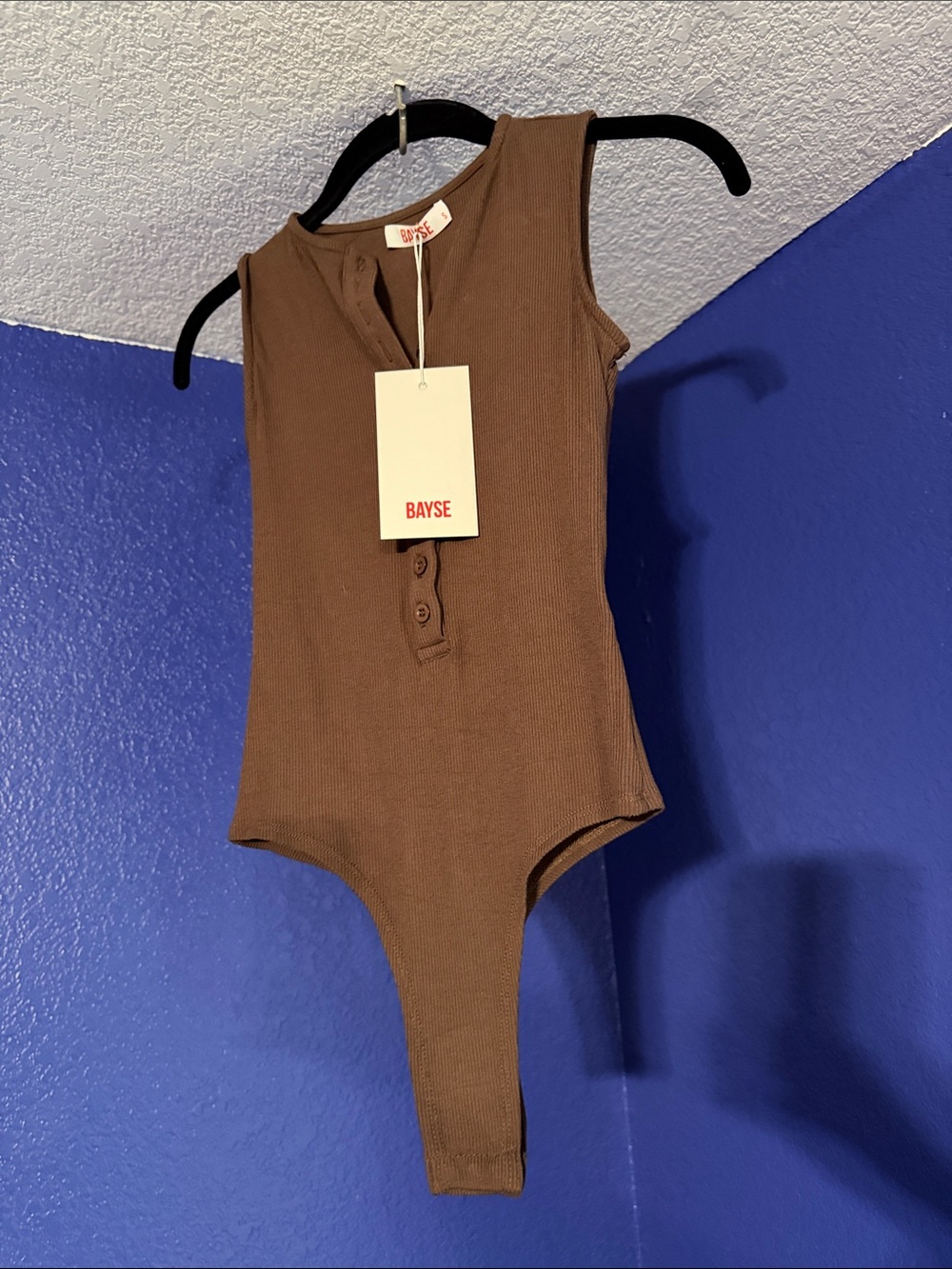 Bayse Ribbed Brown Tank Bodysuit